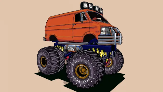 卡通风格化手绘卡车汽车越野车模型