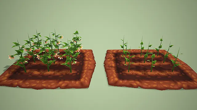 卡通两款菜地植株生长阶段 3D 模型 游戏农场花卉种植道具资产