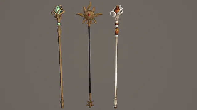 圣光元素法杖套装游戏武器3D模型