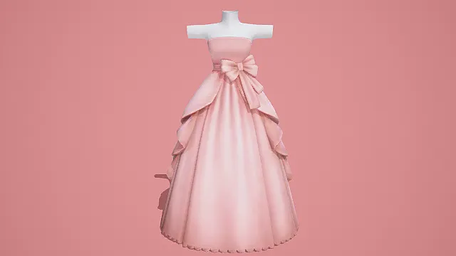 粉色抹胸蓬蓬裙3D模型，带蝴蝶结装饰