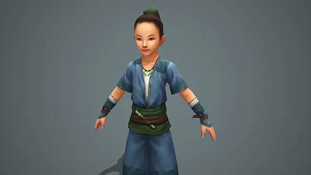 古风蓝布衣少年游戏角色模型