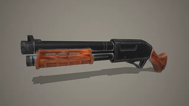 卡通废土风木质握把霰弹枪 3D 模型 做旧磨损款