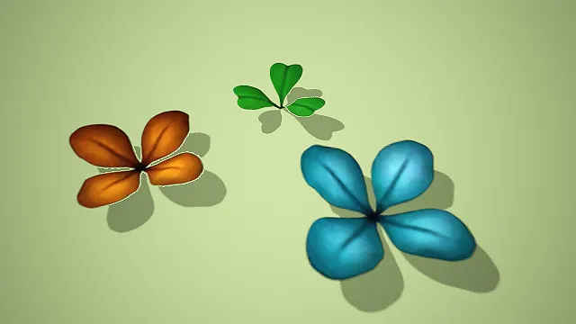 卡通风格三叶与五叶植物 3D 低多边形场景装饰模型