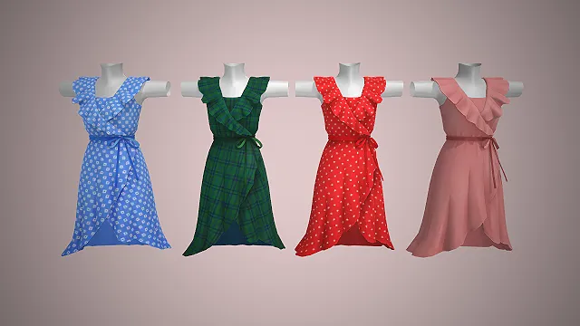 荷叶边裹身裙  收腰系带  温柔风  格纹  波点