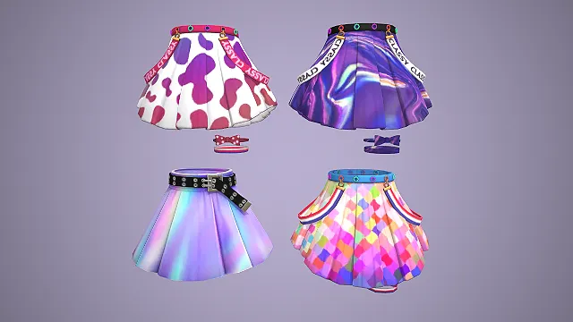 百褶短裙  甜酷风  腰带织带  多纹理印花