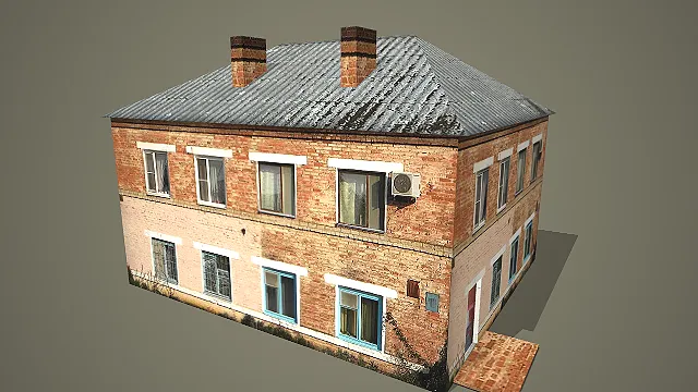 砖面两层民居带铁皮屋顶烟囱空调 3D 模型