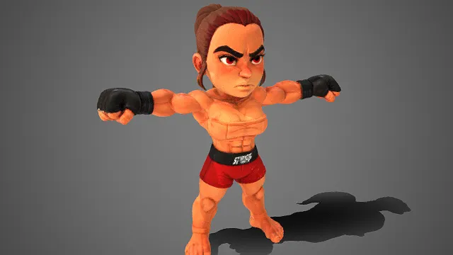 Q 版  格斗女将  夸张肌肉  马尾  凶悍  反差  