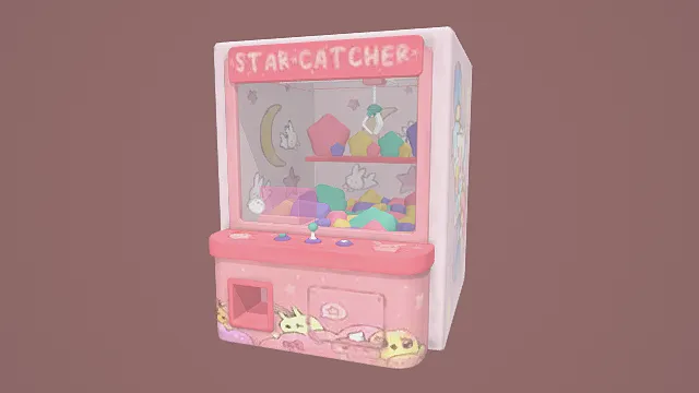 3D卡通风格粉色抓娃娃机模型，创意设计（3D抓娃娃机、卡通风格、可爱风，物品设计主题）