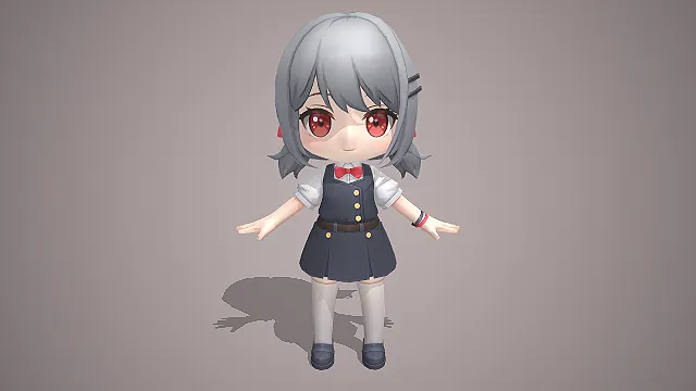 二次元萝莉  银灰短发  JK制服  卡通渲染  红瞳