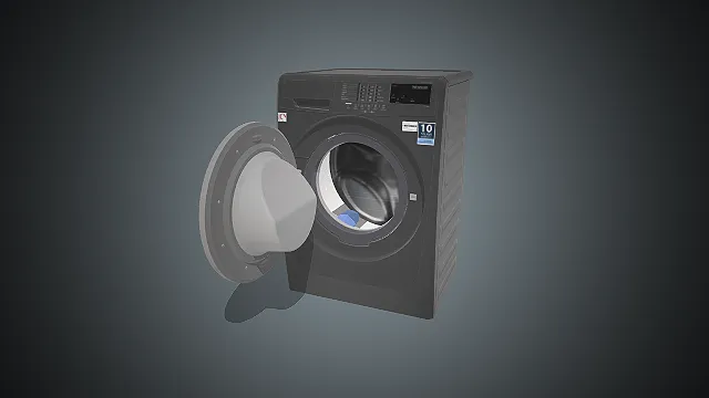 一个深灰色的滚筒洗衣机3D模型