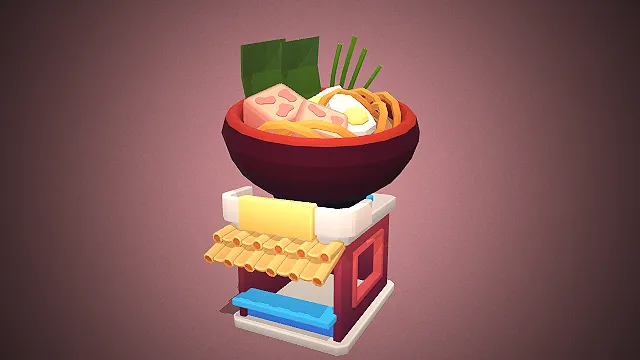 一个卡通风格的拉面售卖亭3D模型