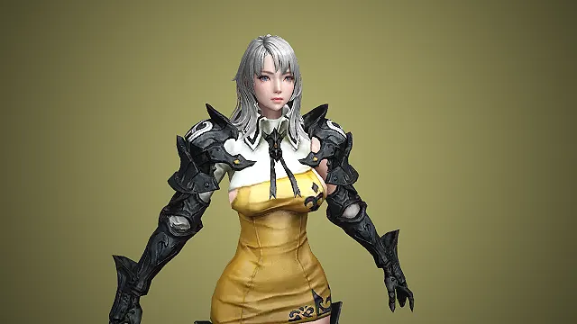 黄裙黑甲银灰发娇俏女战将：金纱暗棘战姬模型