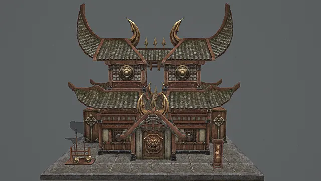 卡通风格中式古朴军械库建筑3D模型