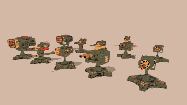 风格化炮塔武器摆件模型