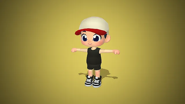 红白帽黑装萌系 Q 版男童：赤檐酷小子卡通模型