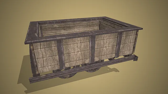 复古矿用木轨车  做旧风化  中世纪采矿装备  运输工具