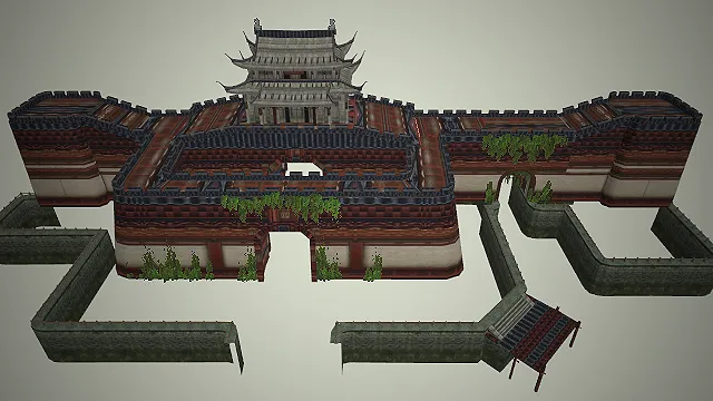 中式古城门  瓮城防御  石砌城墙  军事要塞