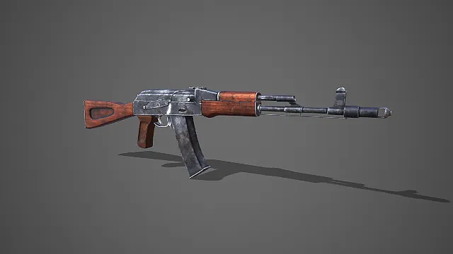 做旧磨损款木质固定托 AK 系突击步枪写实枪械 3D 模型