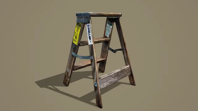 写实风格做旧木质梯凳3D模型