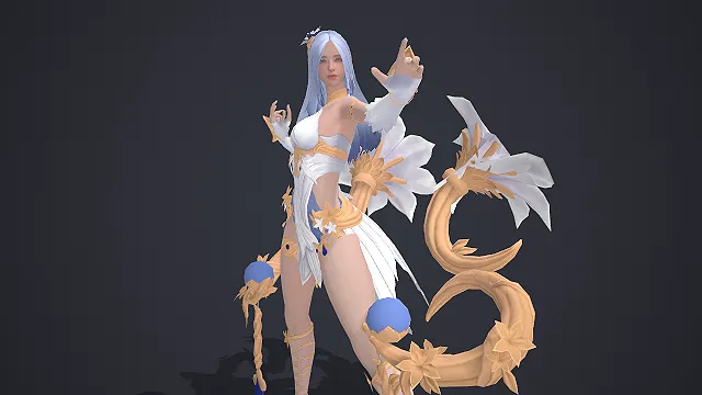 元素法师  蓝发御姐  白裙金饰  幻想仙侠风