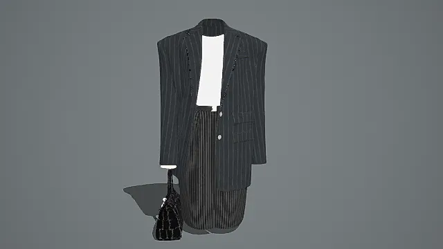 卡通风格复古条纹西装套装3D模型