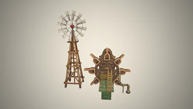 欧式乡村风车  场景道具  做旧复古  农场场景