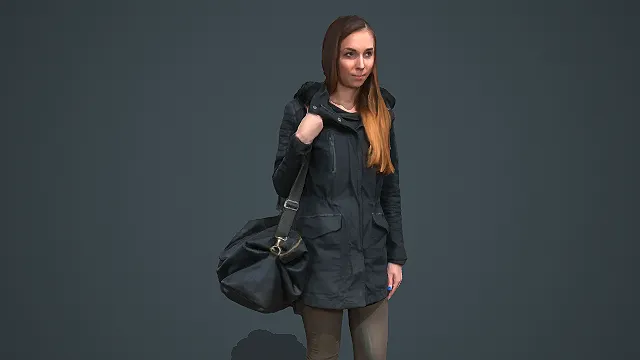 都市女性休闲通勤装扮单人站立姿态 3D 模型