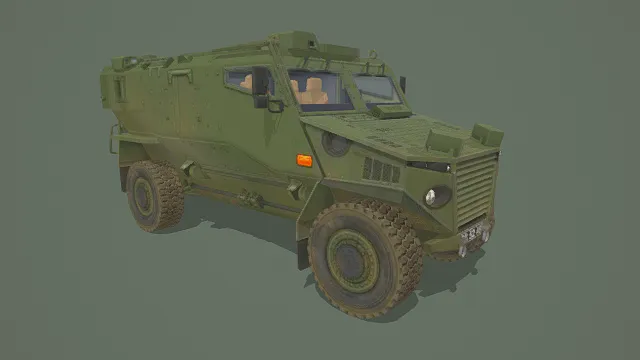 3D卡通风格军绿色装甲车模型，创意设计（3D车辆、卡通风格、写实风，车辆设计主题）