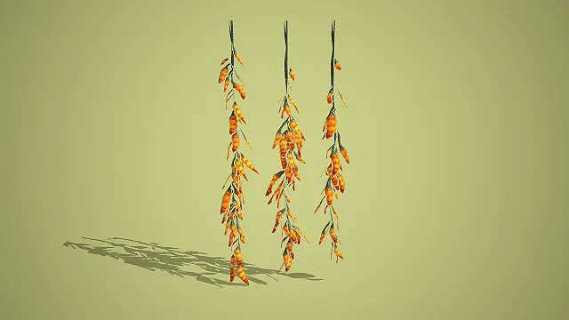 三组垂坠金黄穗状植物组合奇幻场景装饰模型