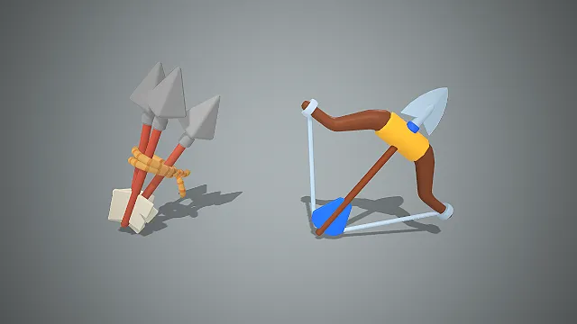 一套低模多边形风格的，适用于奇幻游戏的弓箭武器3D模型