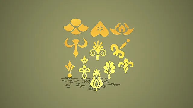 卡通风格欧式花卉与鸢尾纹组合 3D 低多边形装饰场景模型