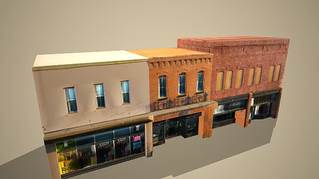 复古美式临街商铺组合建筑场景装饰模型