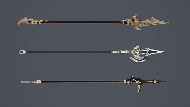 奇幻风格多属性枪戟三件套3D模型