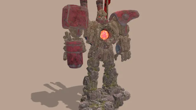 机械魔像指挥官石头雕像铠甲武器动画