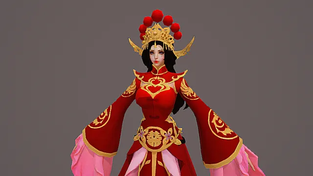 国风婚服：红金粉飘带仙侠时装