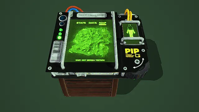 科幻风格 Pip - Boy 设备3D模型，未来设计（Pip - Boy、科幻界面、多功能显示、机械结构、未来质感 ）