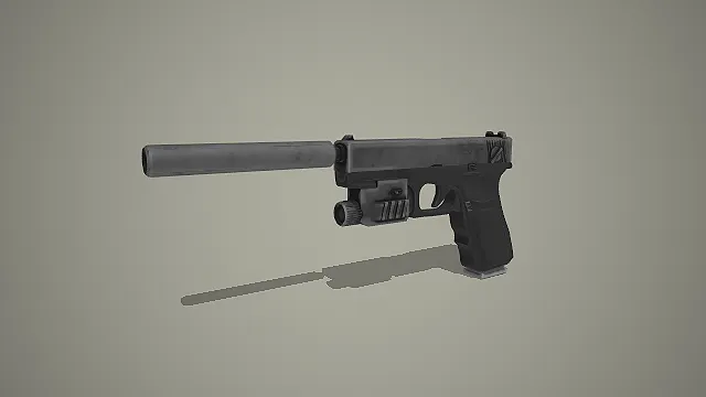 消音战术格洛克带战术灯手枪 3D 模型 现代军事枪械道具