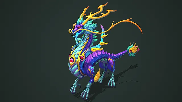仙侠玄幻风格紫蓝四足神兽游戏怪物模型