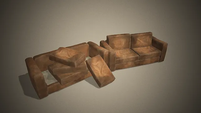 一个复古的做旧风格皮革沙发3D模型