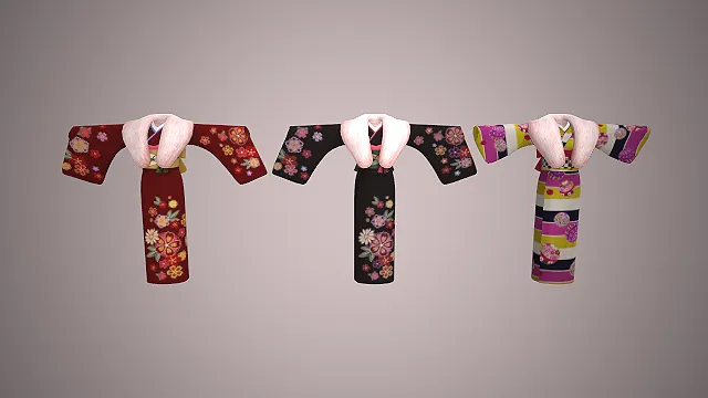 日式振袖和服  花卉刺绣  毛绒毛领  传统节日款