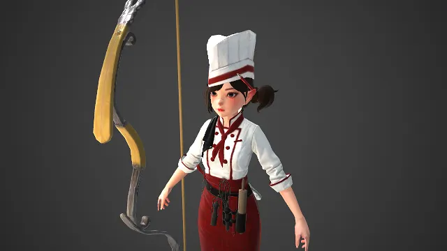 趣味角色建模  厨师制服  弓箭手少女  美食元素  二次元萌系少女  