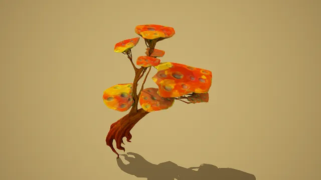 梦幻卡通风格适用于魔法森林场景的精致蘑菇屋树3D模型