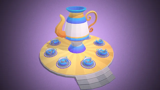 一个卡通风格的茶杯旋转游乐设施3D模型