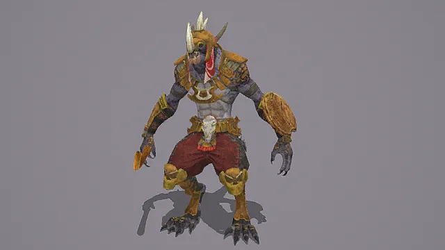 蛮荒部落风格犀角兽战士模型