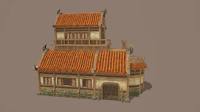 国风乡土风格双层民居模型