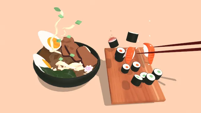 风格化寿司拉面食物