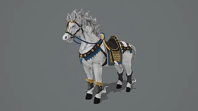 国风奇幻白龙马3D模型| 鎏金鞍具/仙侠坐骑
