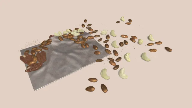 放在布条上的坚果有核桃仁巴旦木腰果食物