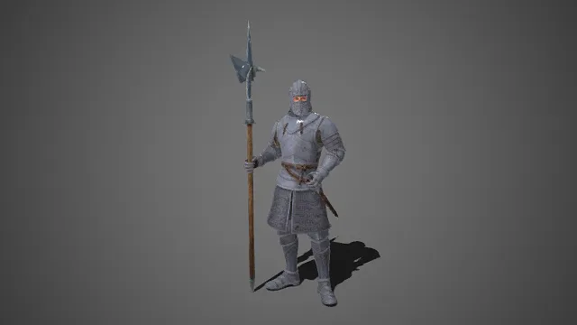 写实风格  中世纪  重装步兵  骑士  格栅面罩  长戟  古典