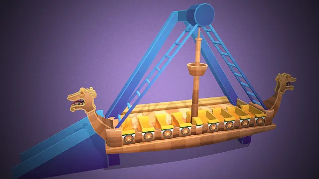 一个卡通风格的海盗船游乐设施3D模型